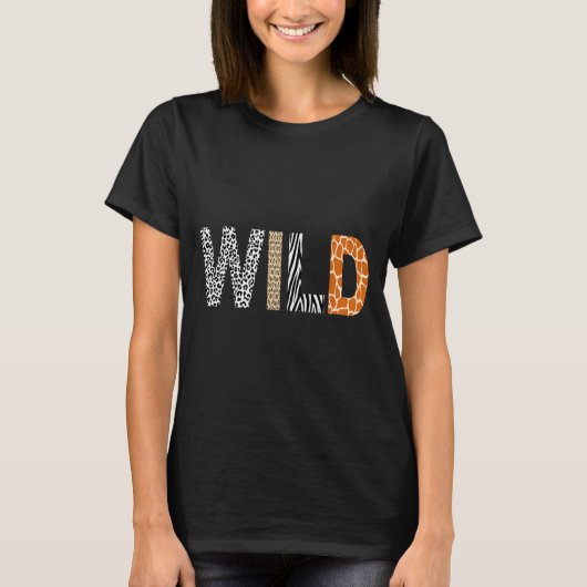 Wild Animal Pattern Giraffe Wolf Leopard Zebra Ani T-Shirt (Vorderseite)