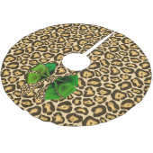 Wild Animal Print Jaguar mit grünem Bow Polyester Weihnachtsbaumdecke (Schrägansicht)