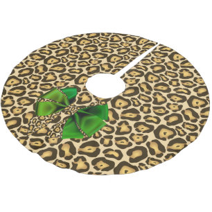 Wild Animal Print Jaguar mit grünem Bow Polyester Weihnachtsbaumdecke