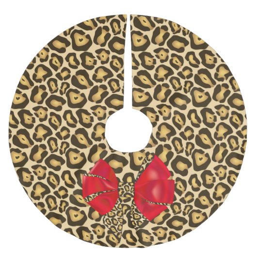Wild Animal Print Jaguar mit Red Bow Polyester Weihnachtsbaumdecke (Vorderseite)