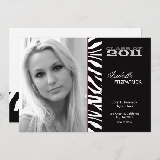 Wild Animal Print Zebra Abschluss Ankündigung (Vorne/Hinten)