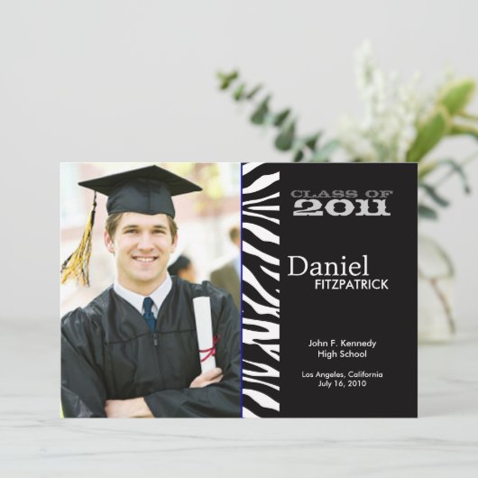 Wild Animal Print Zebra Abschluss Ankündigung (Stehend Vorderseite)