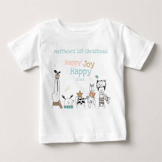 Wild Animals Baby's 1. Weihnachts Happy Joy Baby T-shirt (Vorderseite)