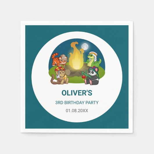 Wild Animals Jungle Night Camping Birthday Party  Serviette (Vorderseite)