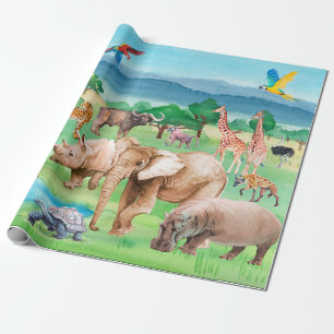 Wild animals of Africa on the background of the sa Geschenkpapier