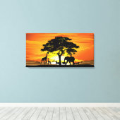 Wild Animals on African Savanna Sunset Leinwanddruck (Insitu (Holzboden))