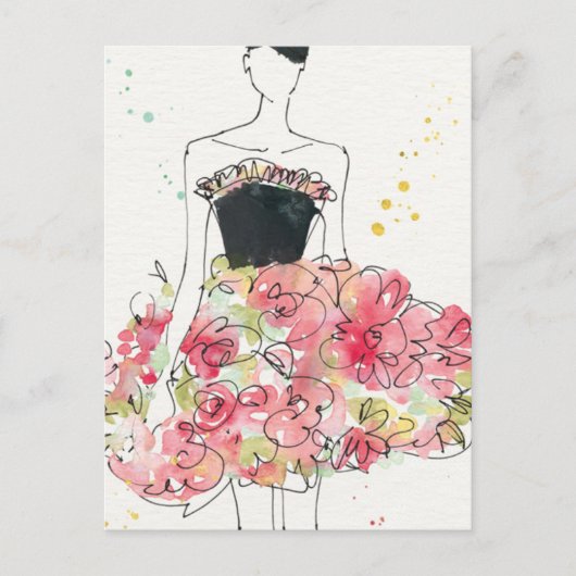 Wild Apple | Glamour florale Dress Sketch Postkarte (Vorderseite)