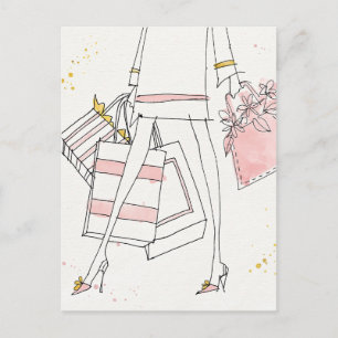 Wild Apple Modern Pink Fashion Sketch Postkarte