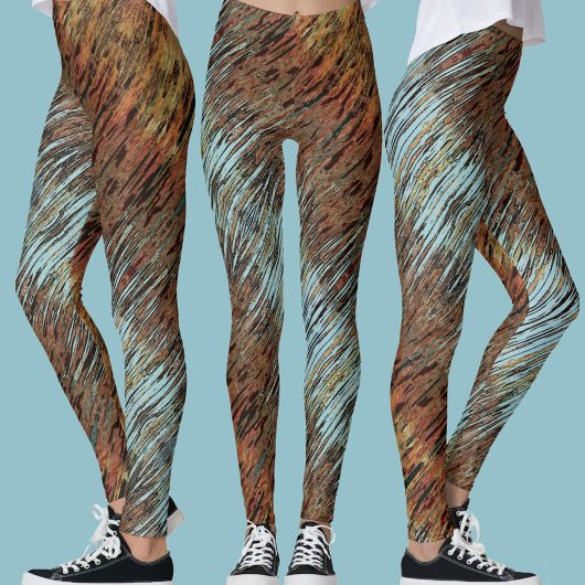 Wild Aqua Blue Brown und Orange Tribal Abstrakt Leggings