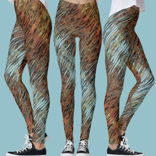Wild Aqua Brown und Orange Abstrakte Leggings