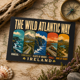 Wild Atlantic Way Irland Landmark-Illustration Postkarte