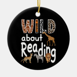 Wild aufs Lesen Zoo-Tiere Süßes Buchliebhaber Keramik Ornament