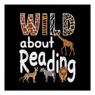 Wild aufs Lesen Zoo-Tiere Süßes Buchliebhaber  Poster