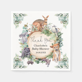 Wild Australian Animals Rustic Gum Blätter Baby Bo Serviette