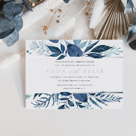 Wild Azure | Blaue Botanische Hochzeit Folieneinladung