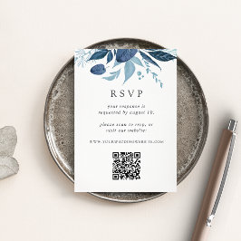 Wild Azure Blue Botanical QR Code Wedding RSVP Begleitkarte