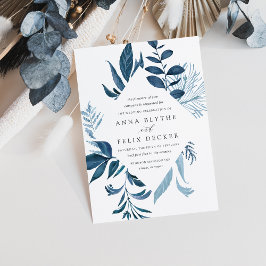 Wild Azure | Blue Watercolor Foliage Wedding Einladung
