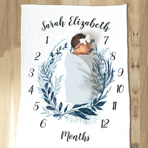 Wild Azure Botanical Monthly Baby Milestone Fleecedecke