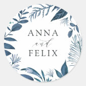 Wild Azure | Botanische Hochzeit Runder Aufkleber (Vorderseite)