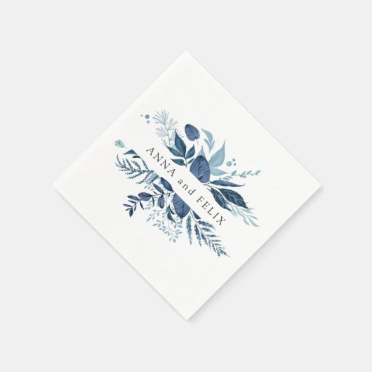 Wild Azure | Botanische Personalisierte Hochzeit Serviette (Ecke)