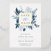 Wild Azure Foil Save the Date Card Folieneinladung (Vorderseite)