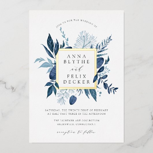 Wild Azure Frame Wedding Folieneinladung (Vorderseite)