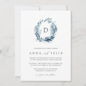 Wild Azure Monogram Wedding Einladung (Vorderseite)