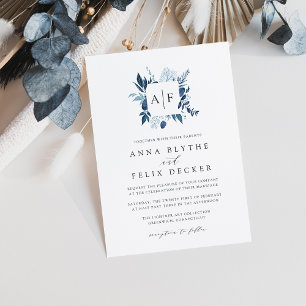 Wild Azure Monogram Wedding Einladung
