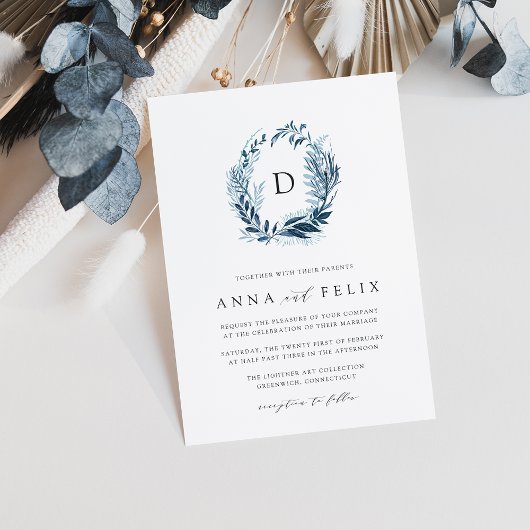 Wild Azure Monogram Wedding Einladung