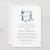 Wild Azure Monogram Wedding Einladung (Vorderseite)