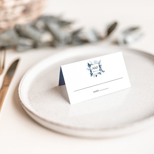 Wild Azure Monogram Wedding Platzkarte