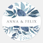Wild Azure | Personalisierte Botanische Hochzeit Runder Aufkleber (Vorderseite)