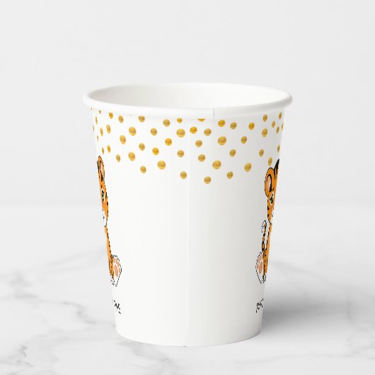 Wild Baby Tiger Cartoon & Gold Confetti Party Pappbecher (Rechts)