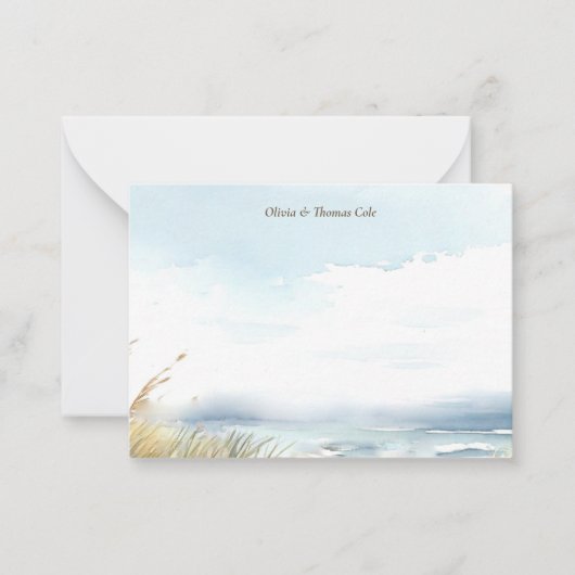 Wild Beach Fence Ocean Grass Stripe Wedding Couple Mitteilungskarte (Vorderseite)