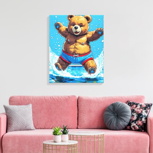 Wild Bear Summer Vintage Pool  Leinwanddruck (Insitu (Wohnzimmer))