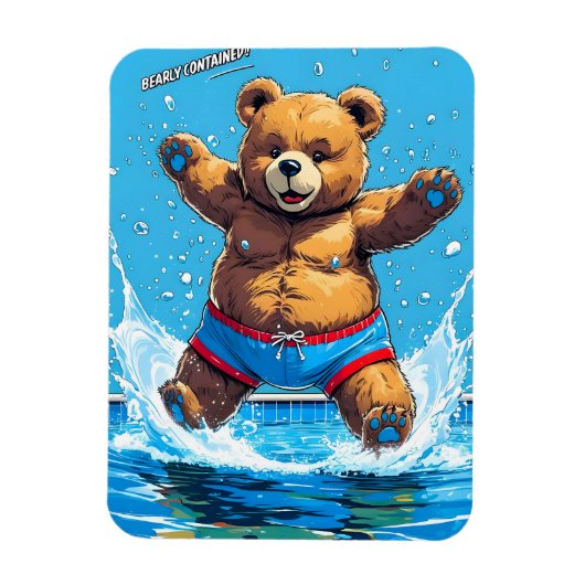 Wild Bear Summer Vintage Pool  Magnet (Vertikal)
