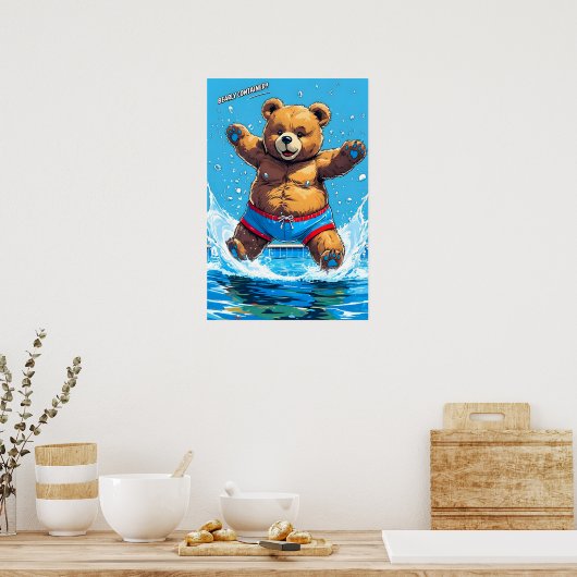 Wild Bear Summer Vintage Pool  Poster (Küche)