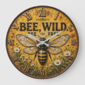 Wild Bee Rustic Farmhouse Große Wanduhr (Vorderseite)