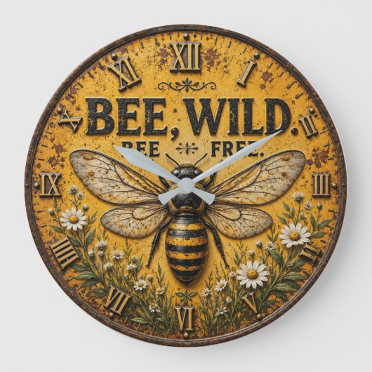 Wild Bee Rustic Farmhouse Große Wanduhr (Vorderseite)