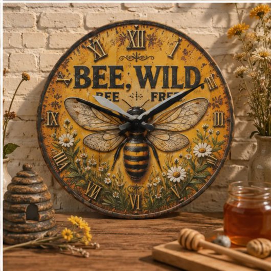 Wild Bee Rustic Farmhouse Große Wanduhr
