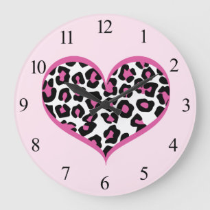 Wild bei Heart Leopard Print Große Wanduhr