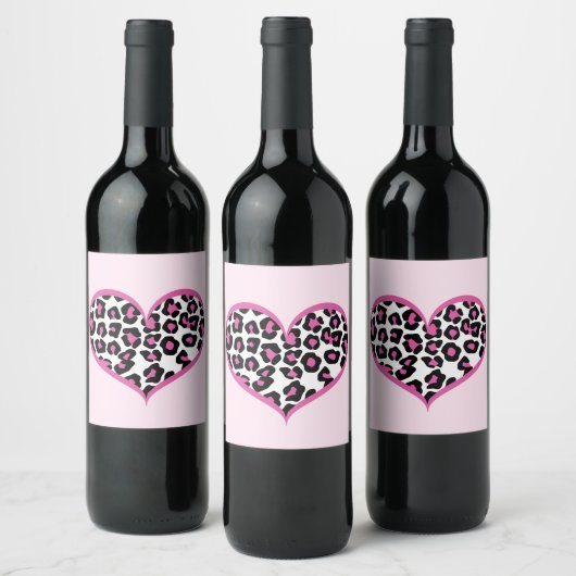 Wild bei Heart Leopard Print Weinetikett (Flaschen)
