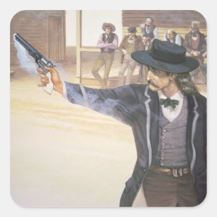 'Wild Bill' Hickok (1837-76) demonstriert seine Ma Quadratischer Aufkleber