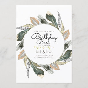 Wild Birthday Bash   Feather Watercolor Circle Einladung
