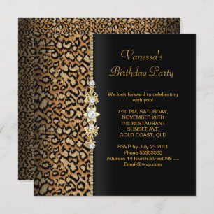 Wild Birthday Party Gold Black Animal Einladung