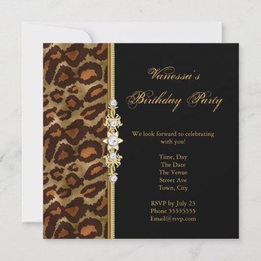 Wild Birthday Party Gold Black Animal Print Einladung (Vorderseite)