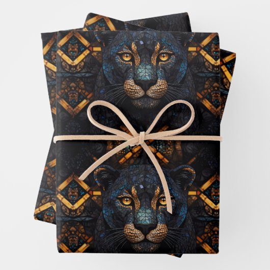 Wild Black Panther Cat Geschenkpapier Set (Beispiel)