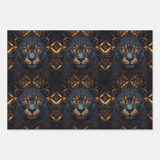 Wild Black Panther Cat Geschenkpapier Set (Vorderseite)