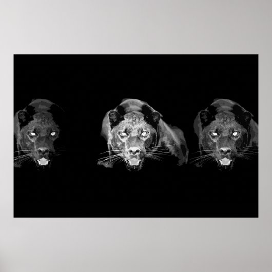 Wild Black Panther Jaguar Cat Eyes Black & White Poster (Vorne)