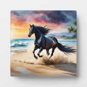 Wild black stallion galloping fotoplatte (Vorderseite)